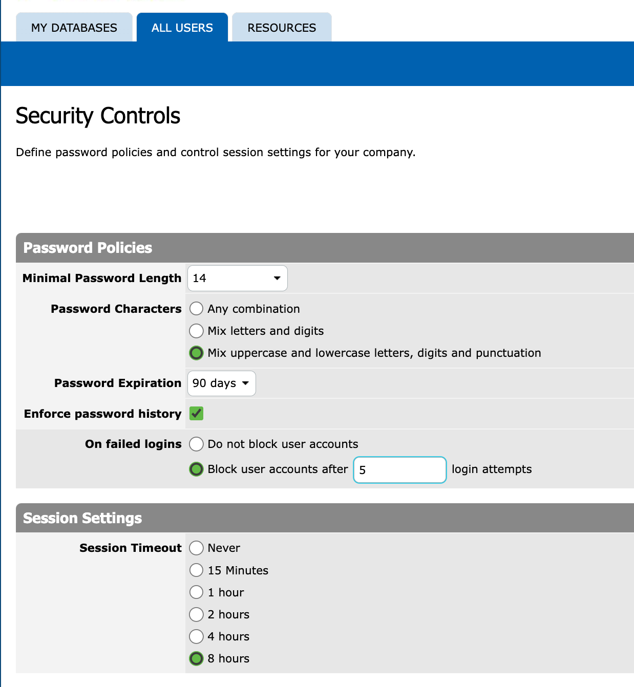 図: PROdb Security Controls 画面